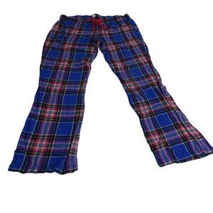 Old Navy Blue Pink Plaid Flannel Pajama Lounge Pants Women Size L Straight Leg